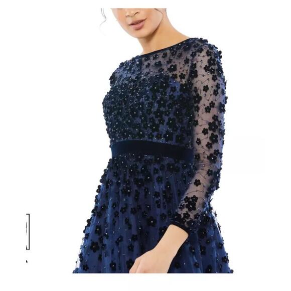 Mac Duggal Embellished Illusion High Neck Long Sleeve Fit & Flare Dress 12 NWT - Picture 12 of 13